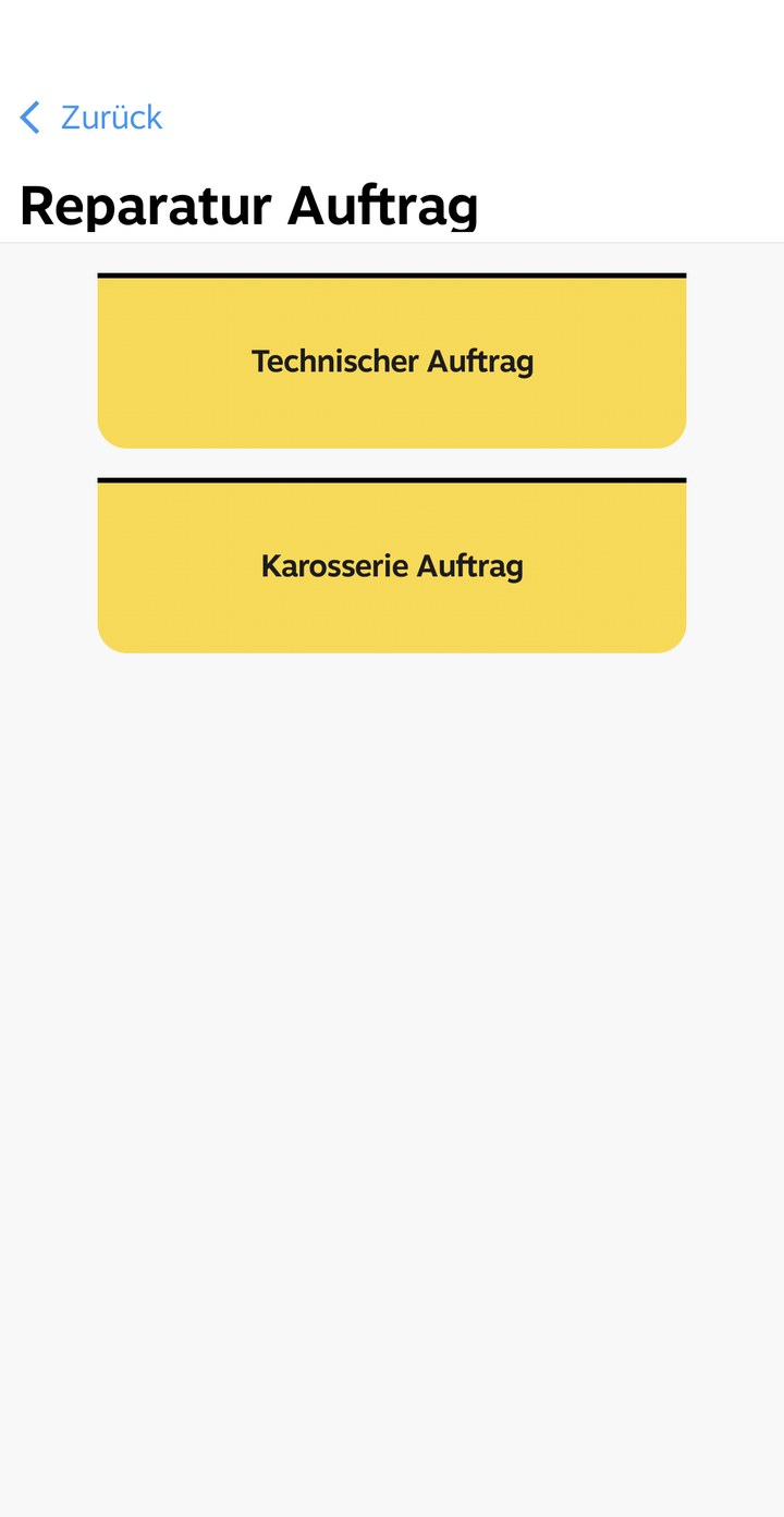 Auswahl zwischen technischem Auftrag und Karosserie-Auftrag